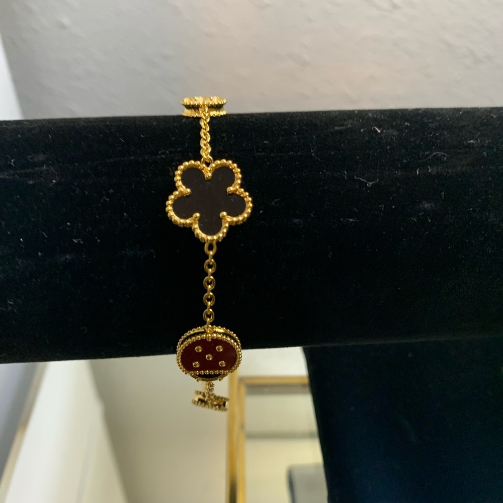 Gold Multi-Color Clover & Ladybug Charm Bracelet - Women Jewelry - Picture 4 of 5